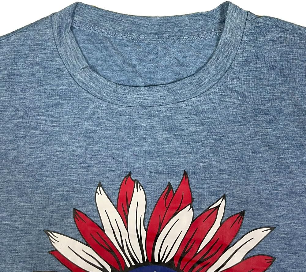 ZWSYXL American Flag Sunflower Shirts Women 4th of July Graphic Tees Patriotic T-Shirts USA Flag Star Stripe Tops - Image 4