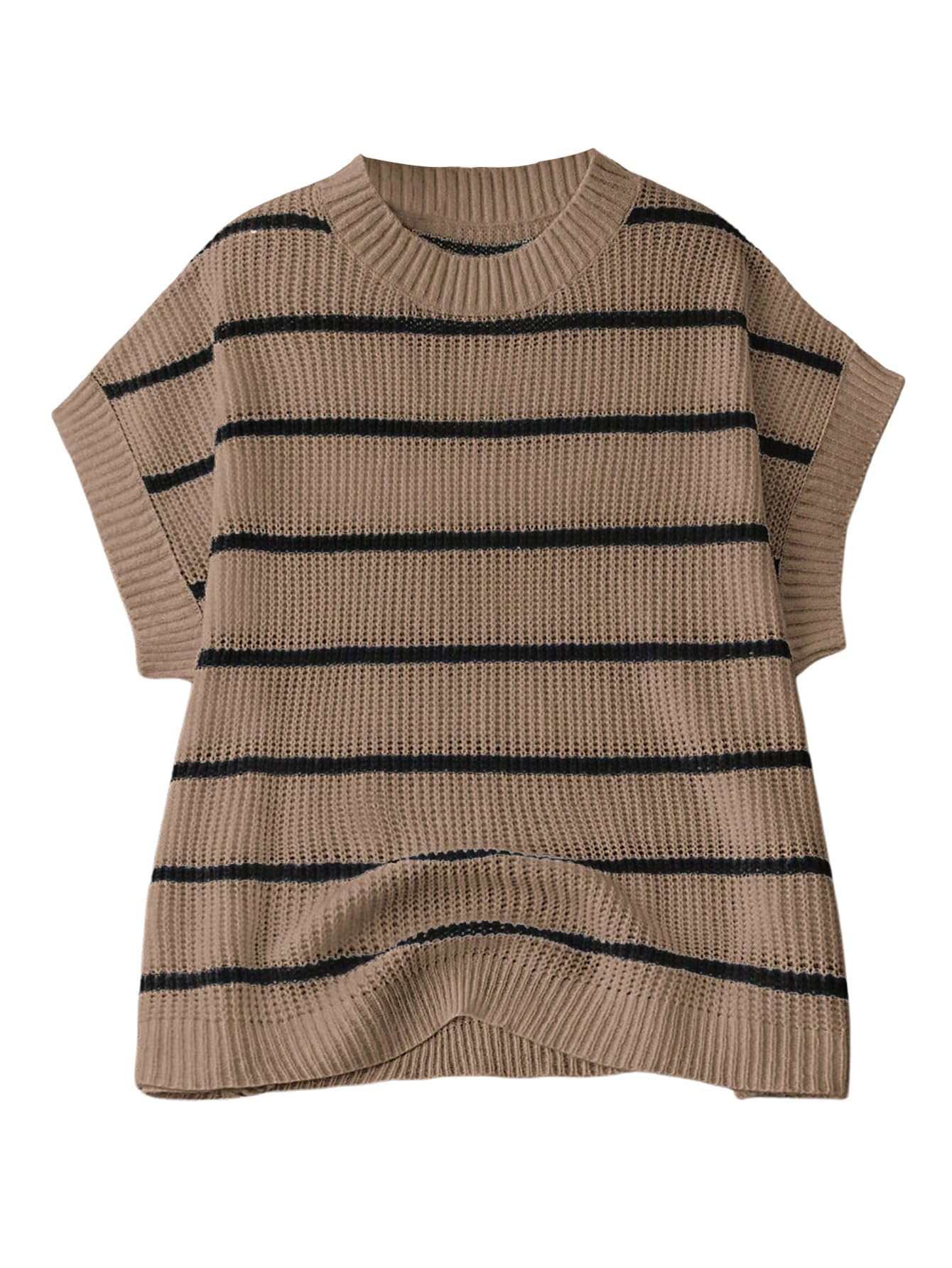Verdusa Womens Plus Size Striped Oversized Sweater Vest Fall Fashion Short Sleeve Sweater Vests Top