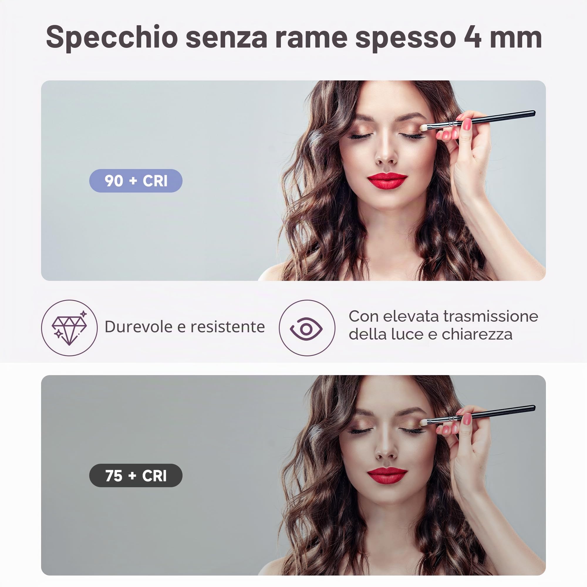SONNI, Hollywood - Specchio da trucco, 58 x 46 cm, con 3 temperature di colore, 15 lampadine a LED, specchio grande con controllo touch e funzione di memoria della luminosità