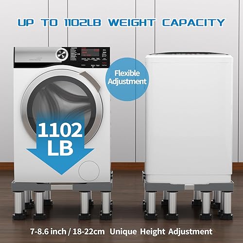 Miniatura 4 de SEISSO Mini soporte para refrigerador de 7 a 8.6 pulgadas, 12 pies de acero inoxidable ajustable para lavadora, soporte base resistente, carga