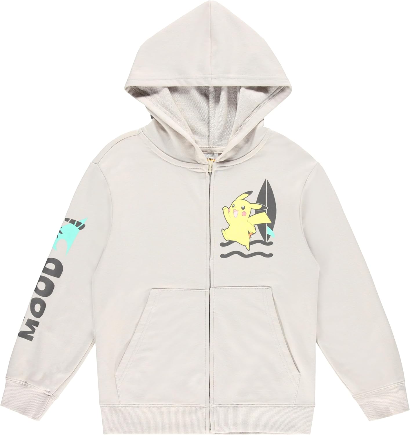 Mad Engine Pokémon Pikachu Boys Lightweight Zip Up Hoodie, All-Over Graphic Sweatshirt, Cream, Sizes S–XL