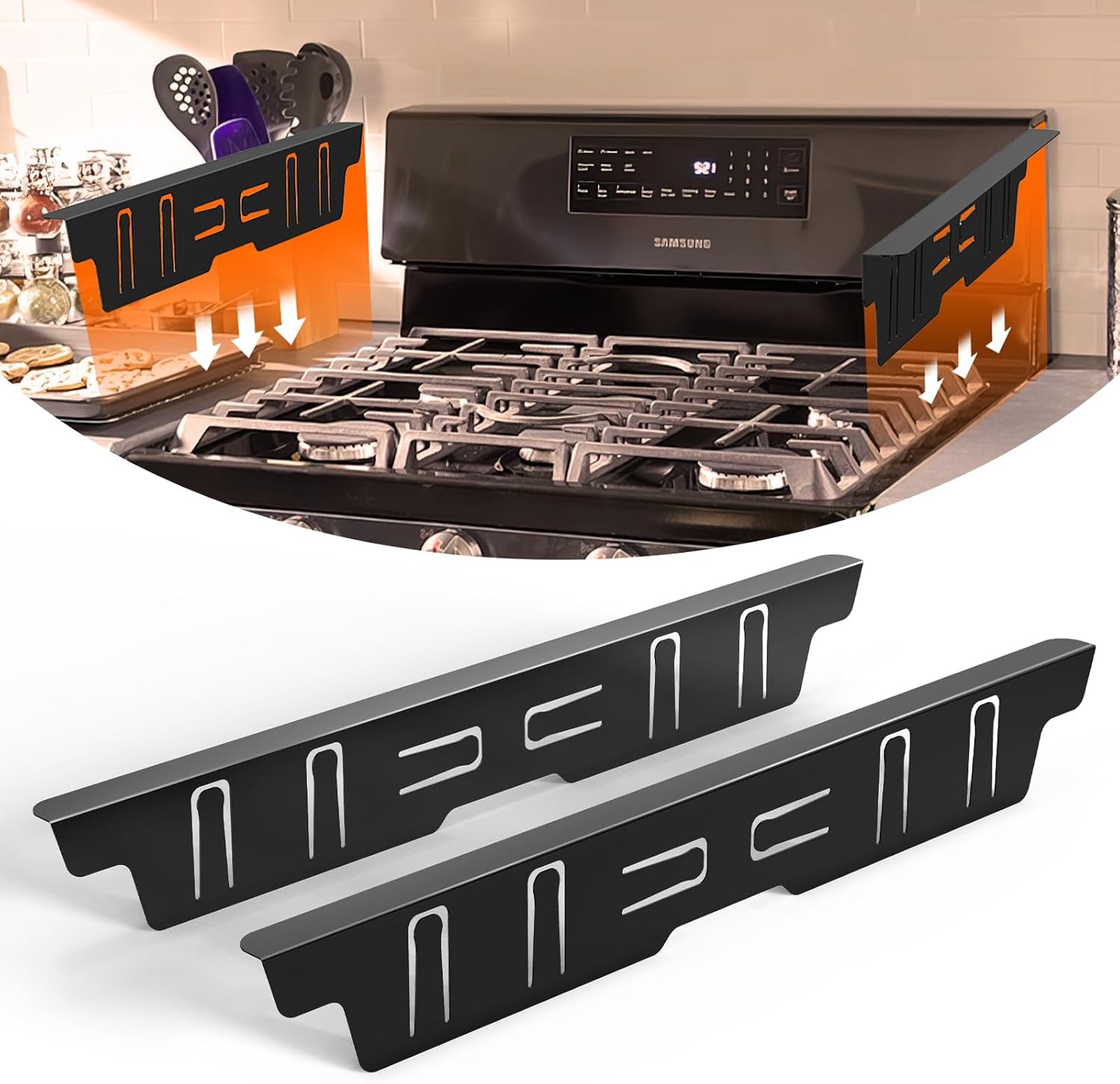 Stainless Steel Stove Gap Covers - Oven Gap Filler Kit 25.4" Between Stove & Counter Top - Heat Resistant Slide-in Range Trim Guard for Seamless Kitchen Accessories Easy Clean