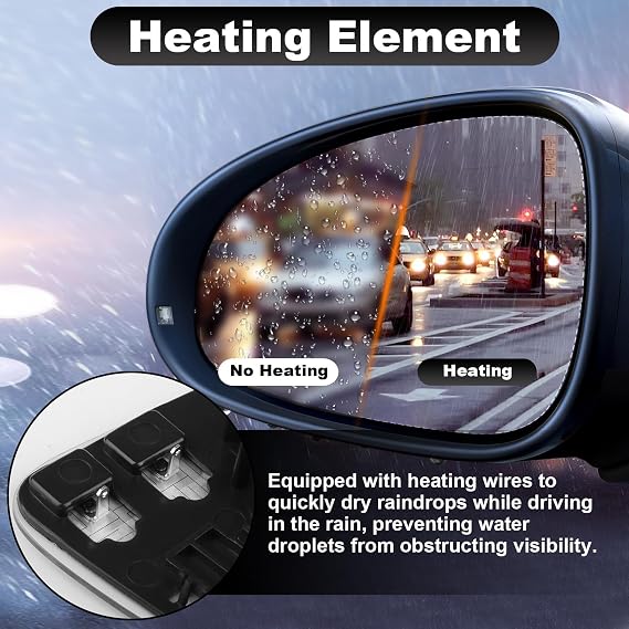 Left Heated Wing Mirror Glass Replacement for VW Golf MK7/MK7.5 2013-2020, Door Mirror Glass with Support Plate, Compatible with Touran L 2016-2018 and Lamando 2015-2018