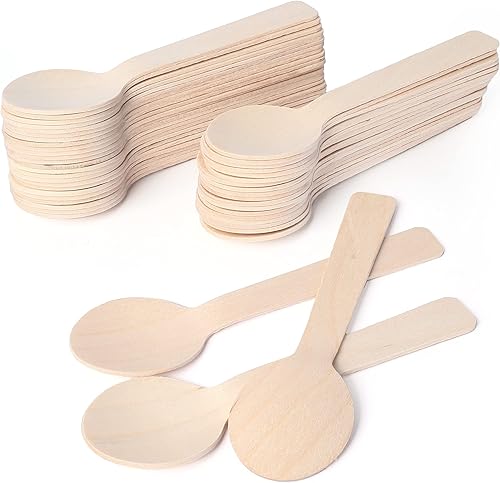 Miniatura 1 de LotFancy Mini cucharas de madera 120 cucharas desechables de 375 pulgadas con punta cóncava biodegradables y compostables