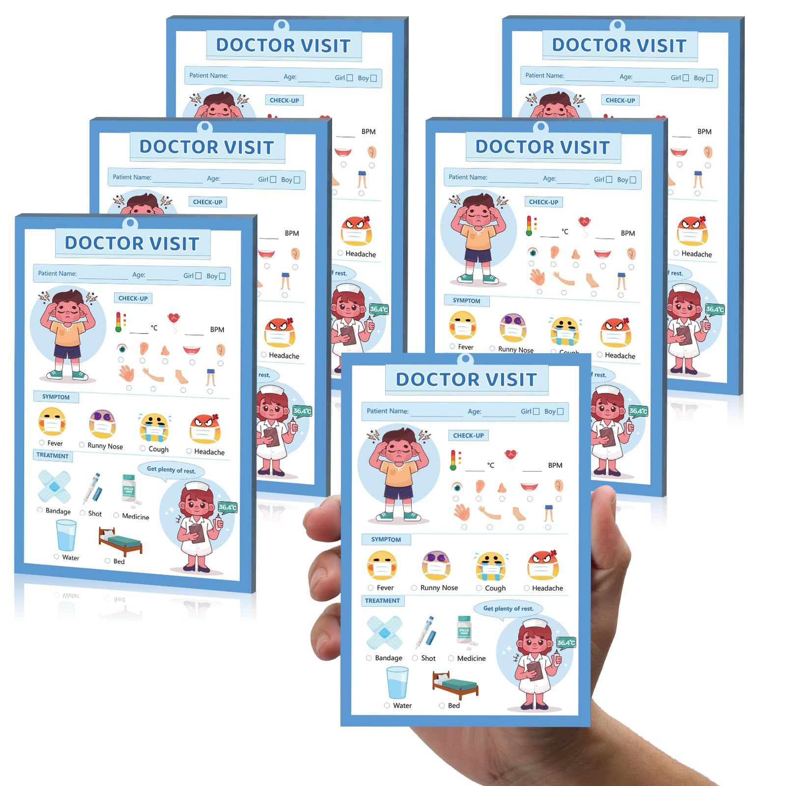 6 PCS Pretend Play Doctor Notebook 4X6 Inch Kids Pretend Play Notepads Doctor Visit Notepad Playtime Notepads Variety Role Play Game Accessories Doctor Role Play Note Book for Toddlers (Doctor Visit)
