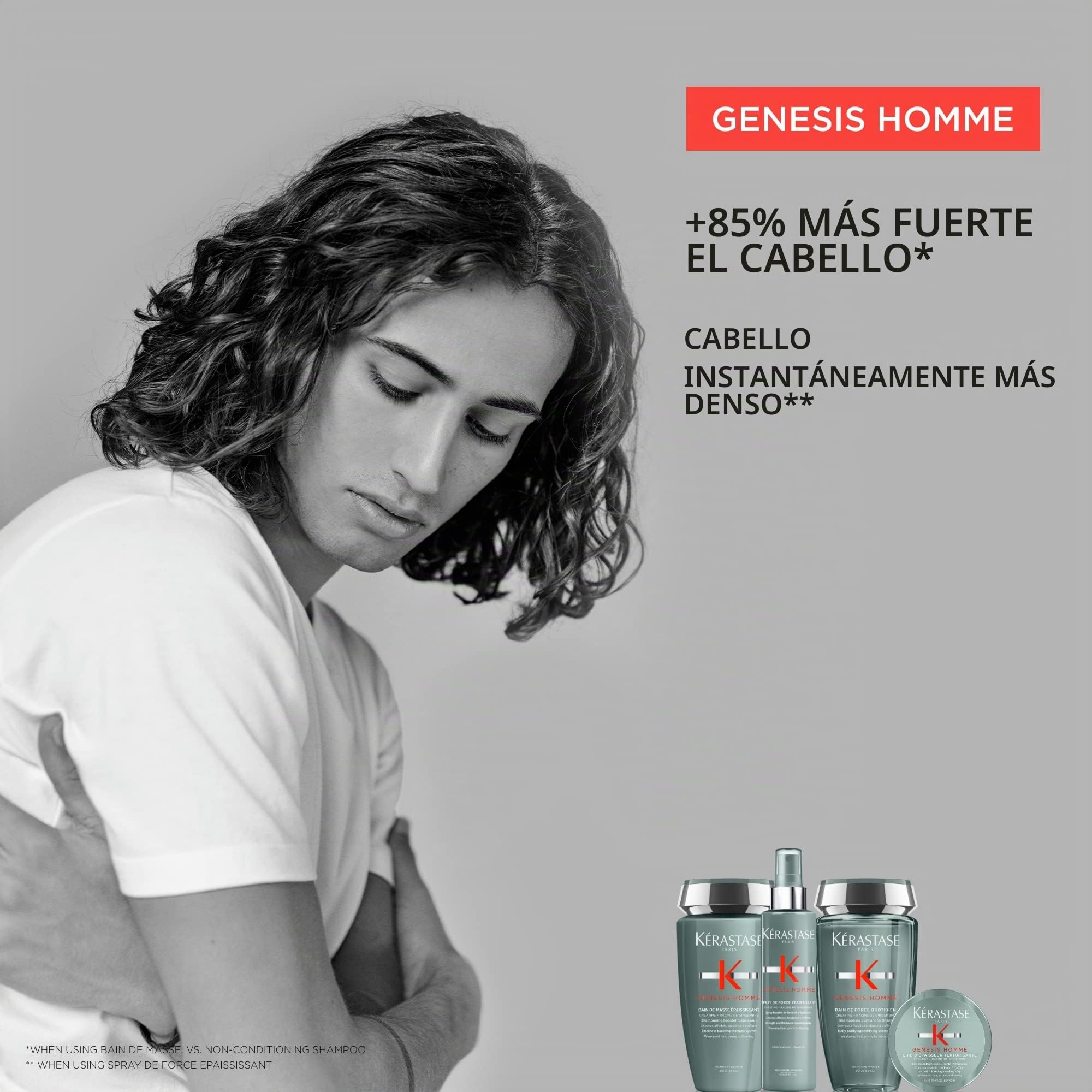 Kérastase Genesis Homme, Cera Espesante Texturizante, Para pelo fino y debilitado, Cire d‘Épaisseur Texturisante, 75 ml