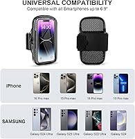 Vista 3 de Soporte para teléfono para correr, brazalete para iPhone 16 15 14 13 Pro Max 12 11 Plus X Samsung Android de hasta 6.9'', bandas universales