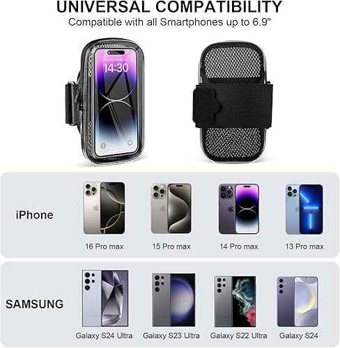 Miniatura 3 de Soporte para teléfono para correr, brazalete para iPhone 16 15 14 13 Pro Max 12 11 Plus X Samsung Android de hasta 6.9'', bandas universales para el