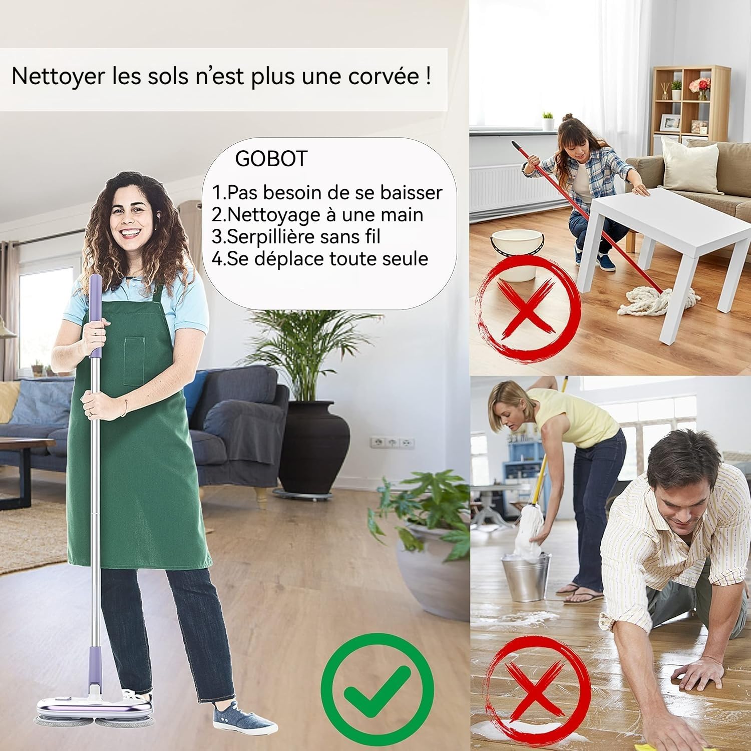 GOBOT Balai électrique pour Le Nettoyage des sols, Balai électrique à