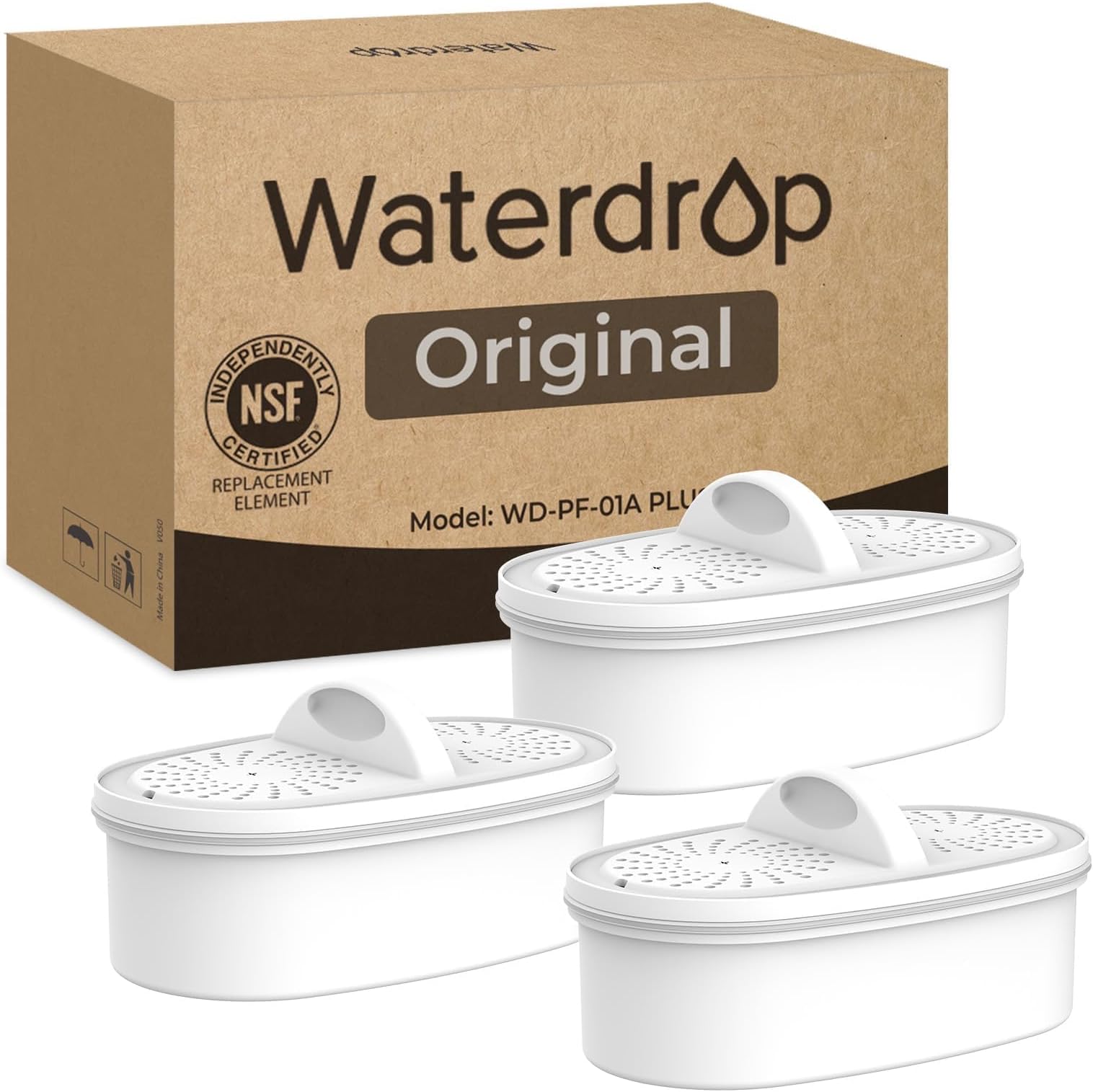 Waterdrop WD-PF-01A Plus Replacement Filters for All Waterdrop Pitcher Filtration System, Last Up to 3 Months or 200 Gallons (Pack of 3)