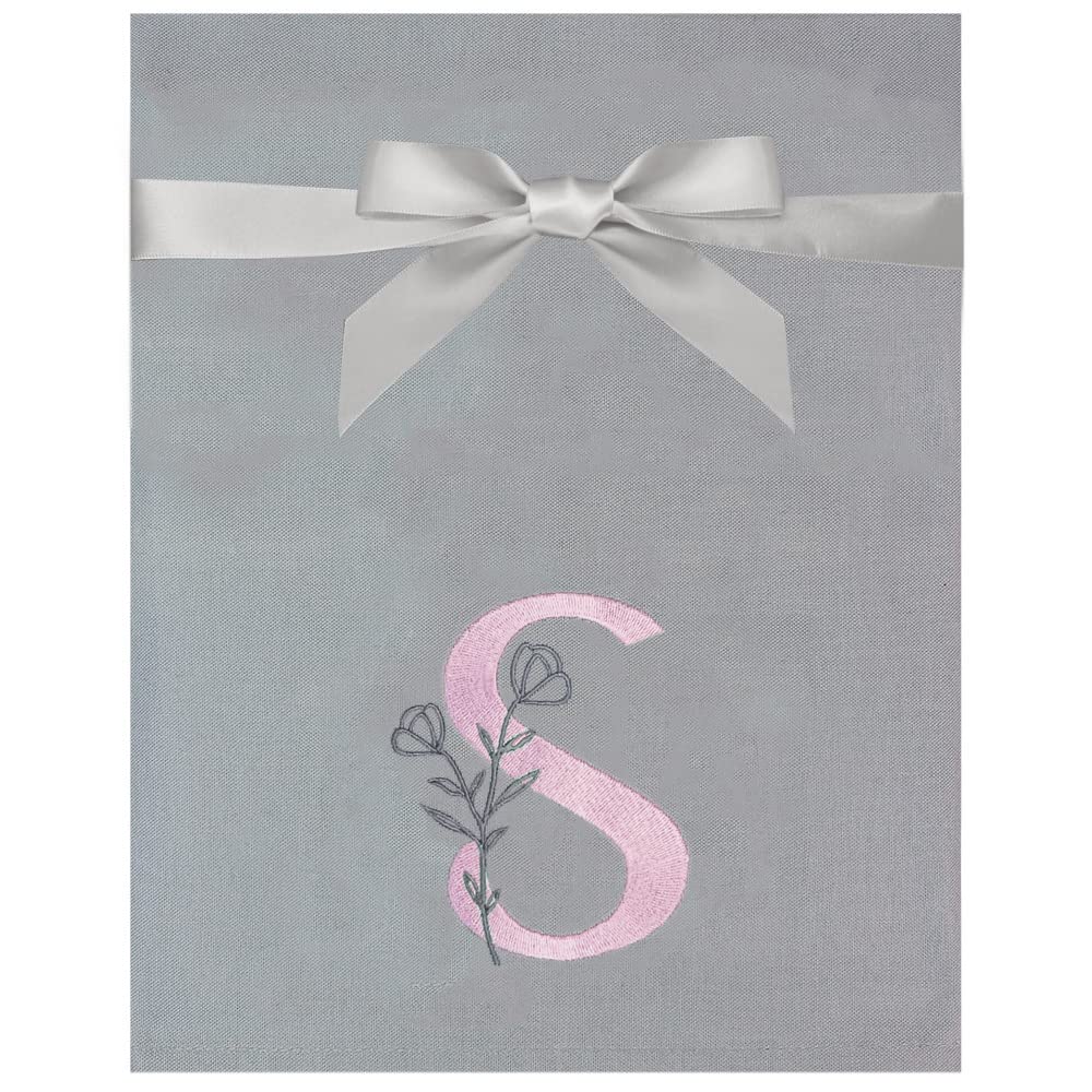 Teddyt's Pastel Pink Personalised Initial Wildflower Embroidered Kitchen Tea Towel Gift (Pastel Pink)