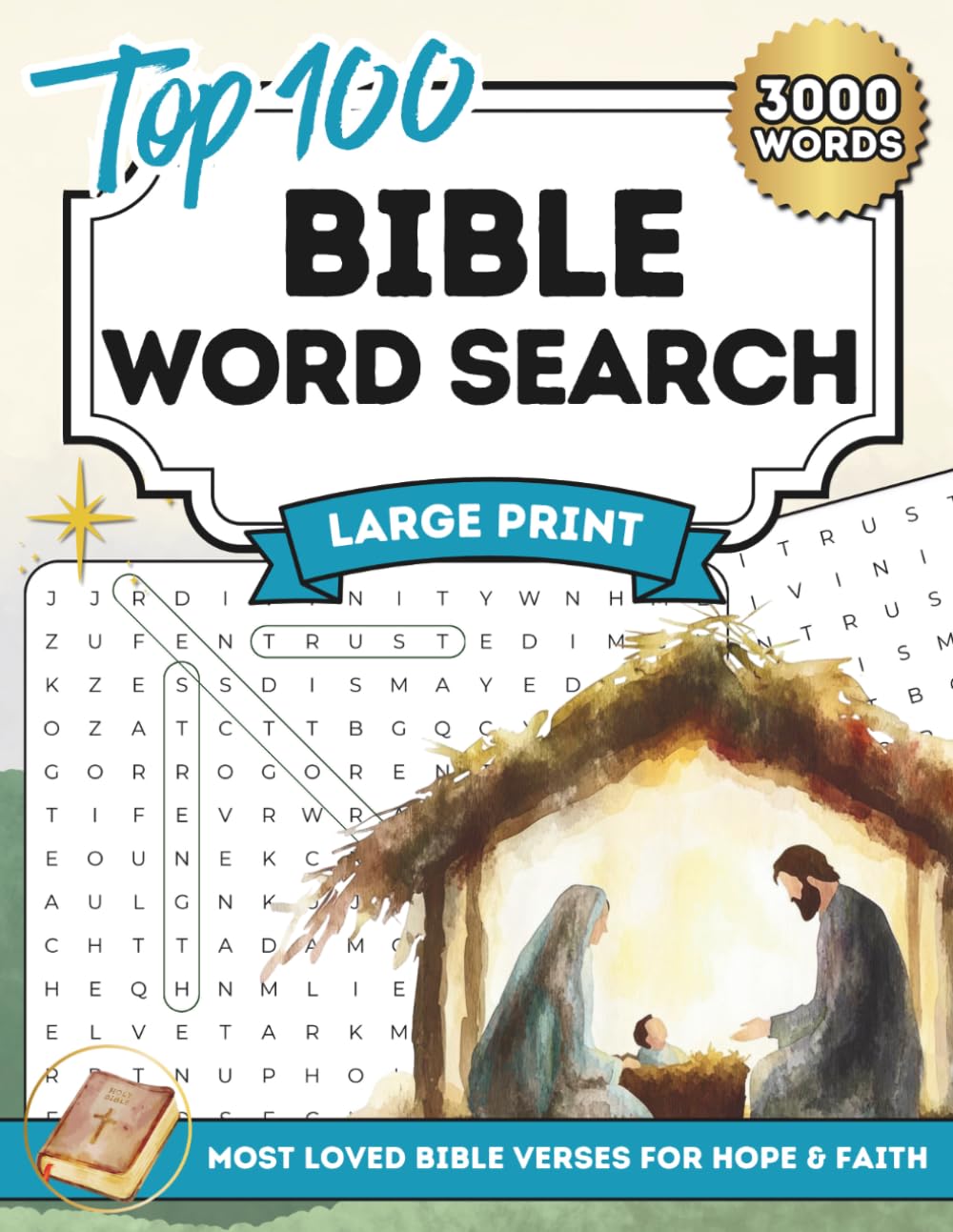 Large Print Bible Word Search for Adults and Seniors: Uplifting Puzzles with Solutions- Top 100 Most Loved Bible Verses for Hope and Faith