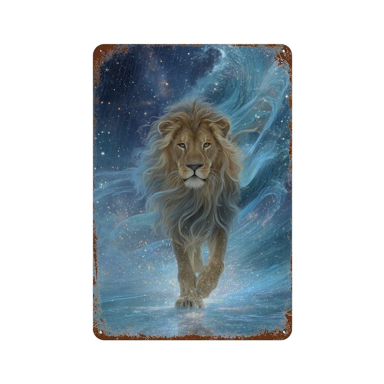 Galactic Lion Majesty Rusty Metal Tin Sign 11.8"x7.9", Vintage Wall Decor for Garage, Pub Or Kitchen