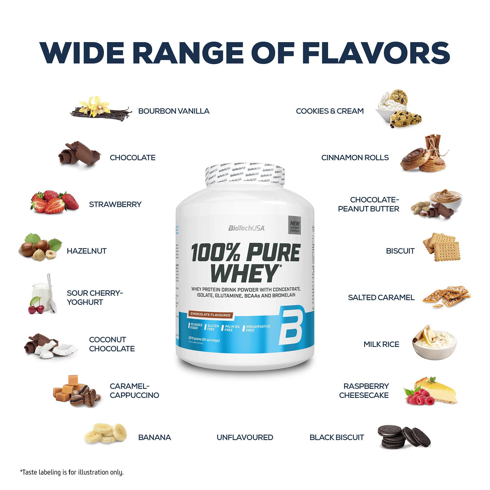 BioTechUSA 100 Pure Whey Protein Complex with bromelain Enzyme, Amino acids, sweeteners and no