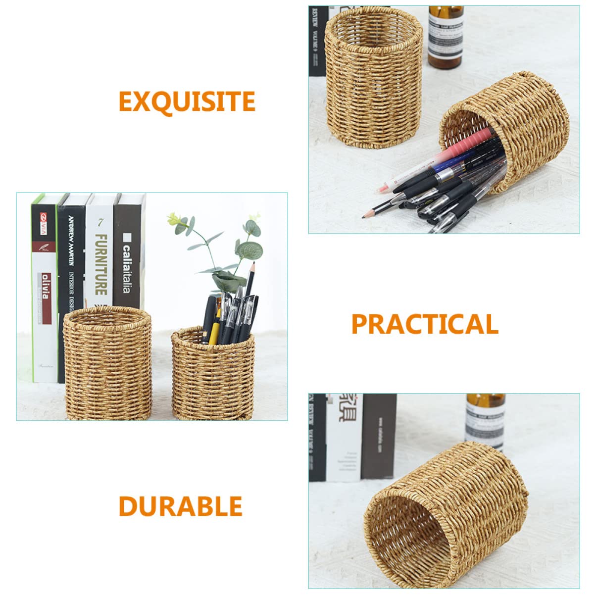 Cabilock 3 Pz Porta Penna Portapenne Da Scrivania Portapenne Multifunzione Organizzatore Del Desktop Utensile Portapenne in Rattan Simulato Matita Ufficio Penna Gel Plastica Simil Rattan