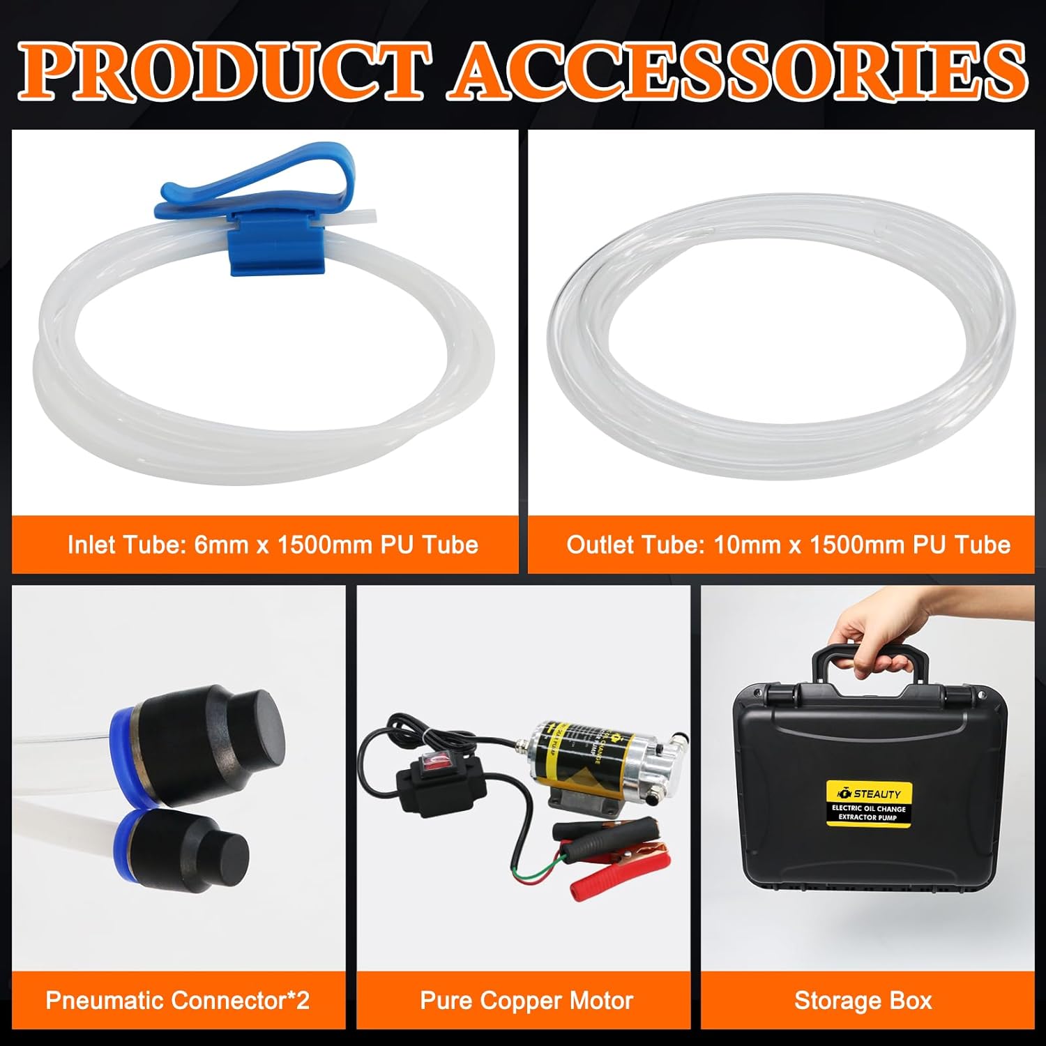 12V 100W Portable Oil Transfer Pump Set, 1-4L/min Oil Extractor Pump for Engine Oil, Gear Oil, Lubricating Oil, Electric Self-Priming Motor Oil Change Pump for Boat, Car, Truck and Lawnmower