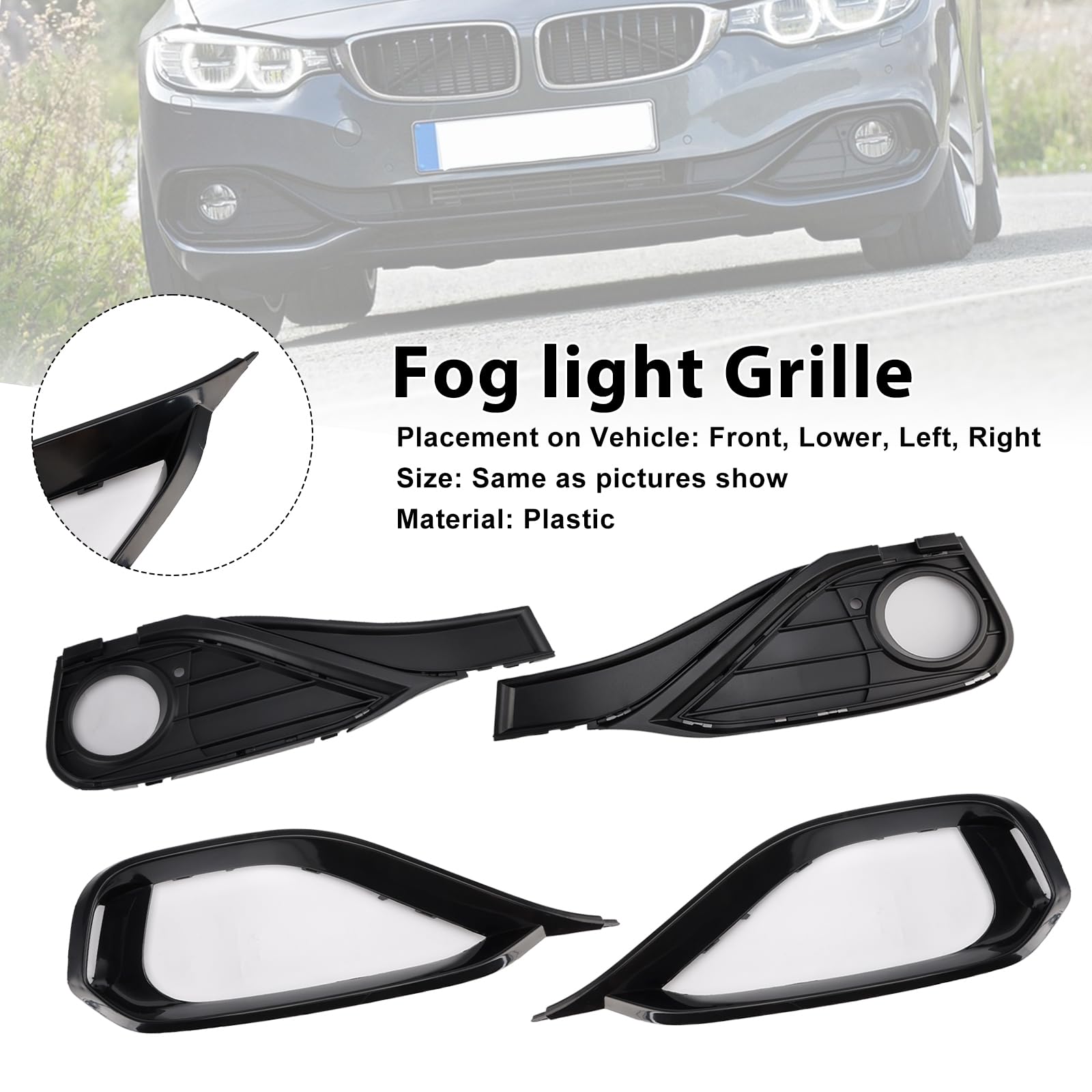Grille de Pare-Chocs Avant Fog Lamp Light Cover Insert Grill 51117294831 Convient pour BMW F32 F33 F36 418D (No Logo)