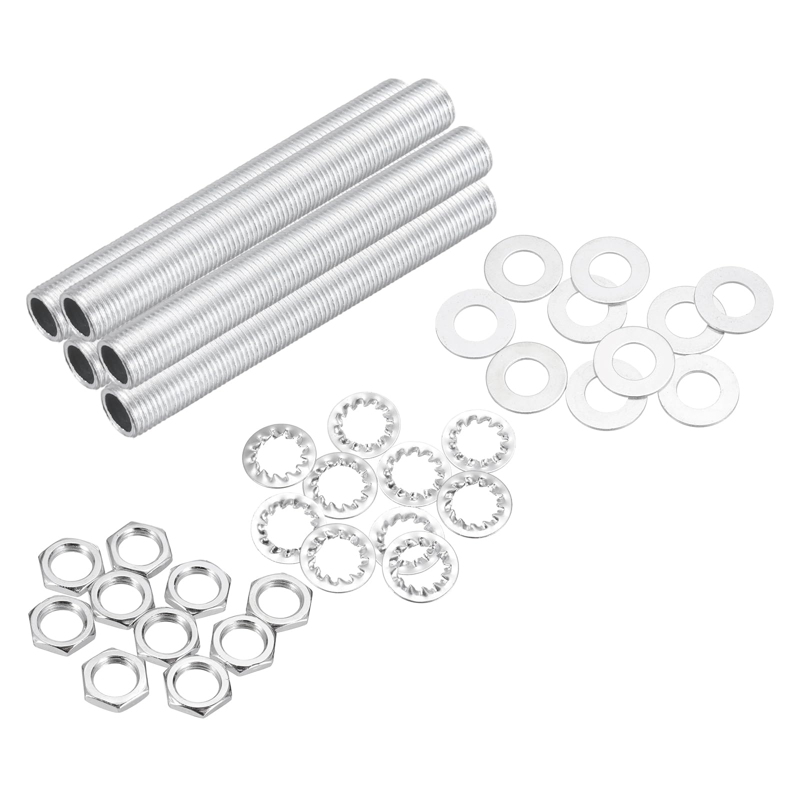 sourcing map 35Pcs 3" Lamp Pipe Kit with Nuts Washers 1/8IP Thread Fasteners Assortment for Chandelier Ceiling Light Repair Assembly DIY Hardware