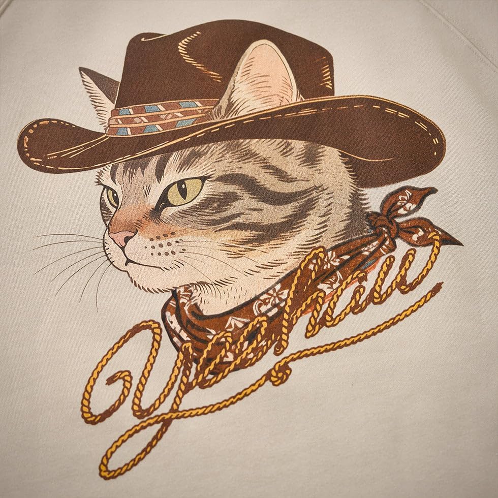 [karaku] トレーナー メンズ長袖「ウエスタンハットをかぶったカウボーイ猫」プリント裏起毛スウェット おしゃれ秋冬服