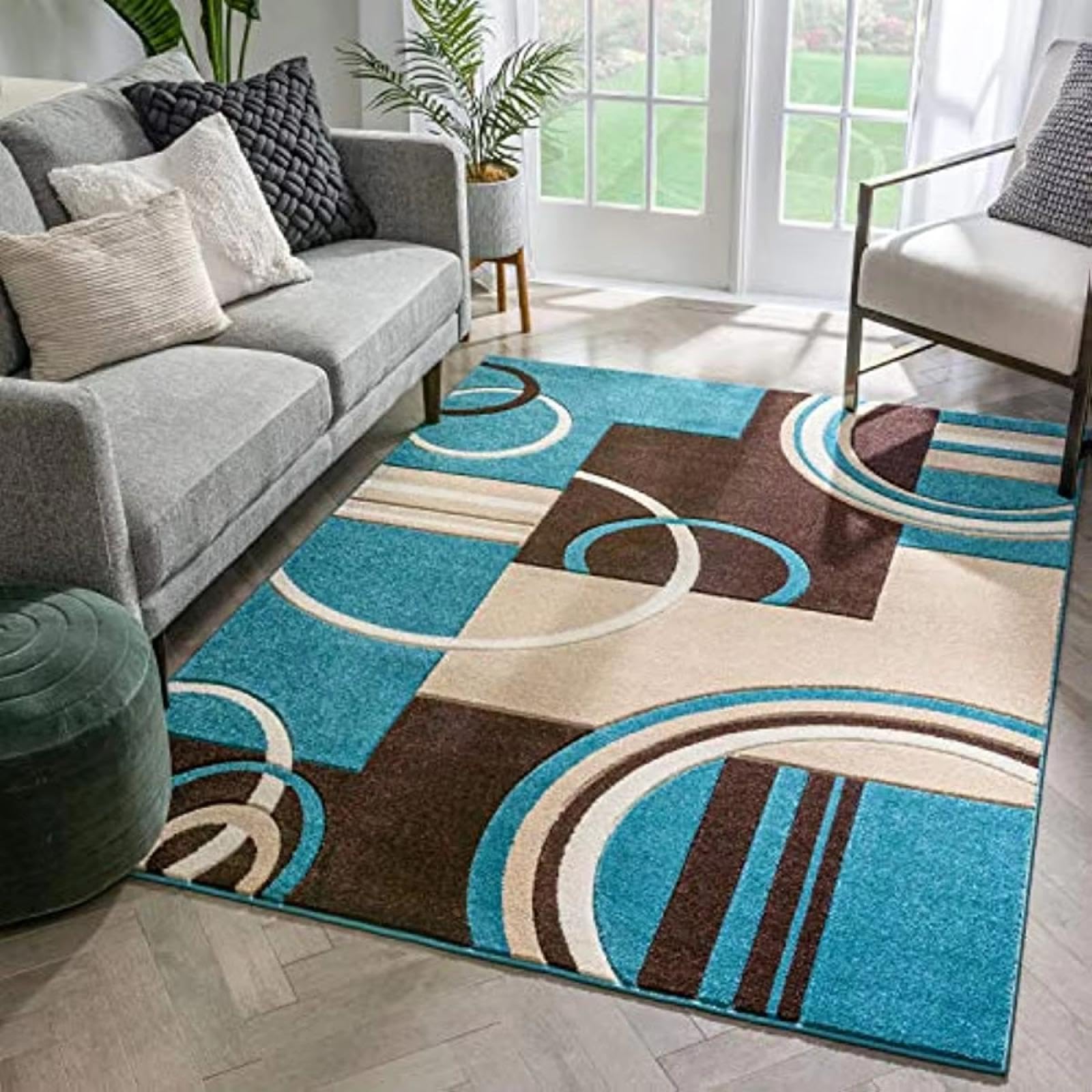 JGGXHM Geometric Circles Carpet for Living Room Decoraions Sofa Table Large Area Rug Kitchen Hallway Balcony Rugs Bedroom Floormat 120x160cm