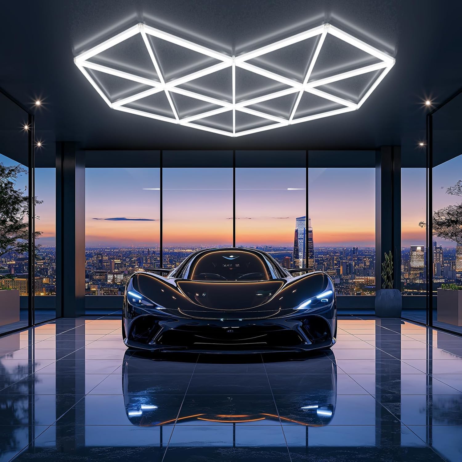 Éclairage LED alvéolé hexagonal en losange, éclairage de garage, salon de coiffure, salle de sport, sous-sol, entrepôt, salon de beauté automobile, activité commerciale.