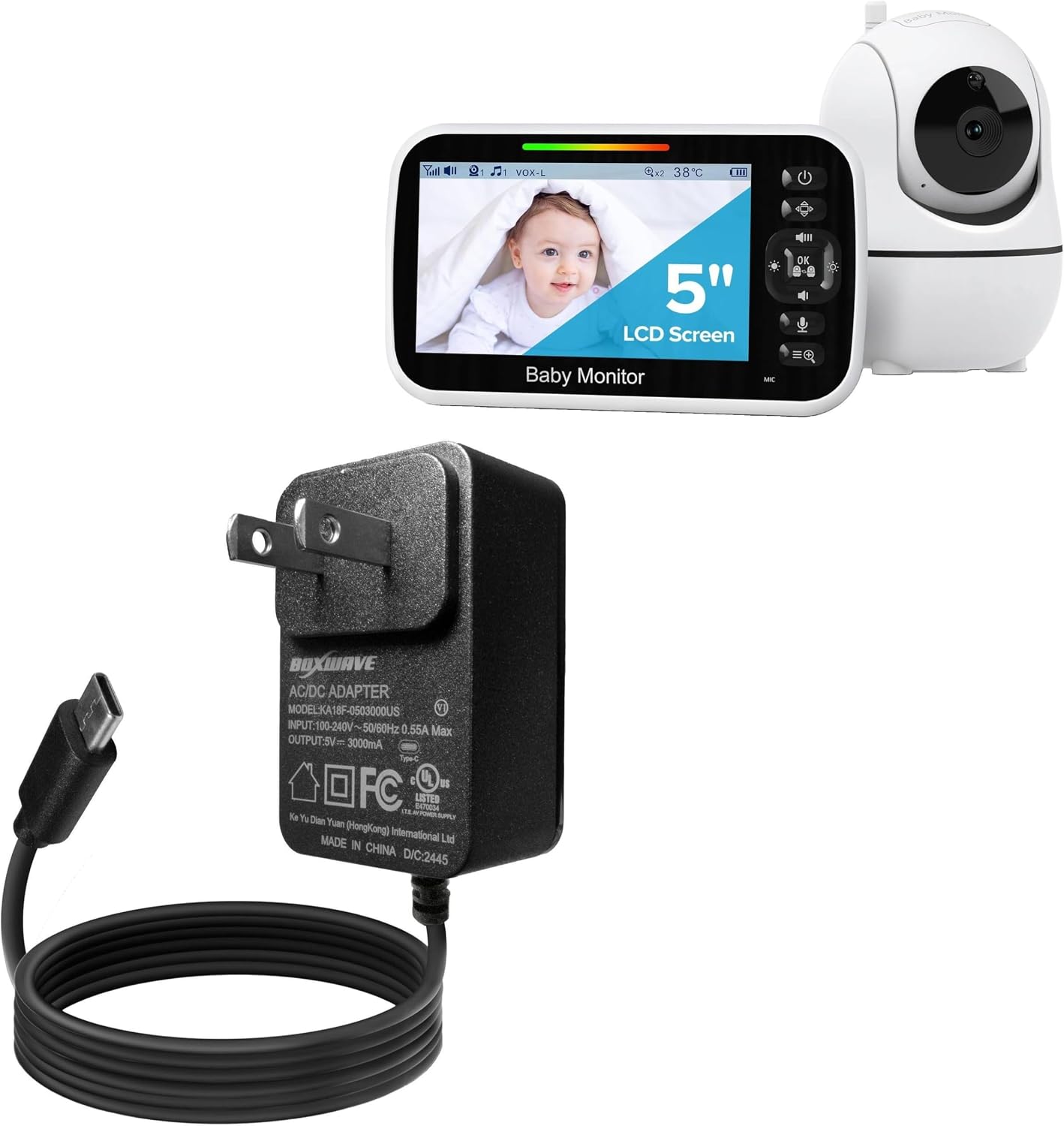 BoxWave Charger Compatible with Goodbaby Baby Monitor (5.0 in) - Wall Charger Direct (15W), Rapid Charge Your Device with Built-in 3ft Cable