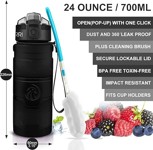Miniatura 121 de Botella de agua deportiva Zorri, 13.5, 17, 23.6 onzas, sin BPA, a prueba de fugas, ligera, para exteriores, campamento, ciclismo, fitness, gimnasio