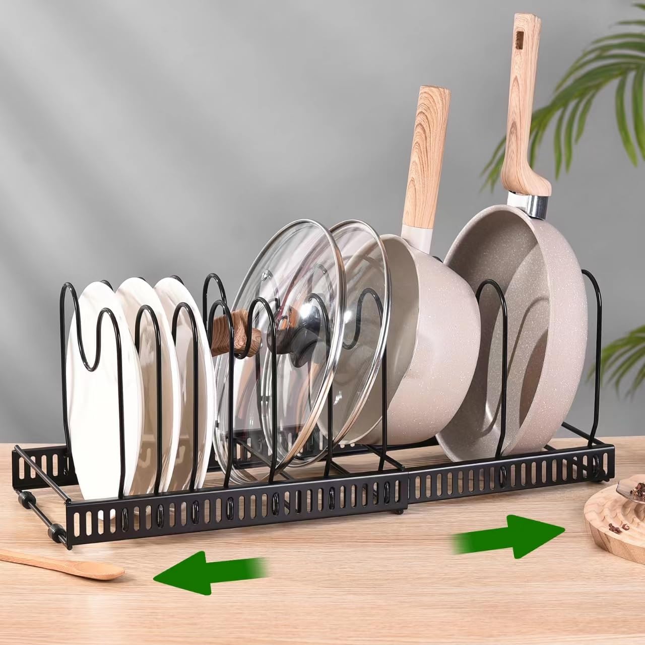 Pan Lid Holder, Expandable Pans Organiser Rack, 6 Adjustable Kitchen