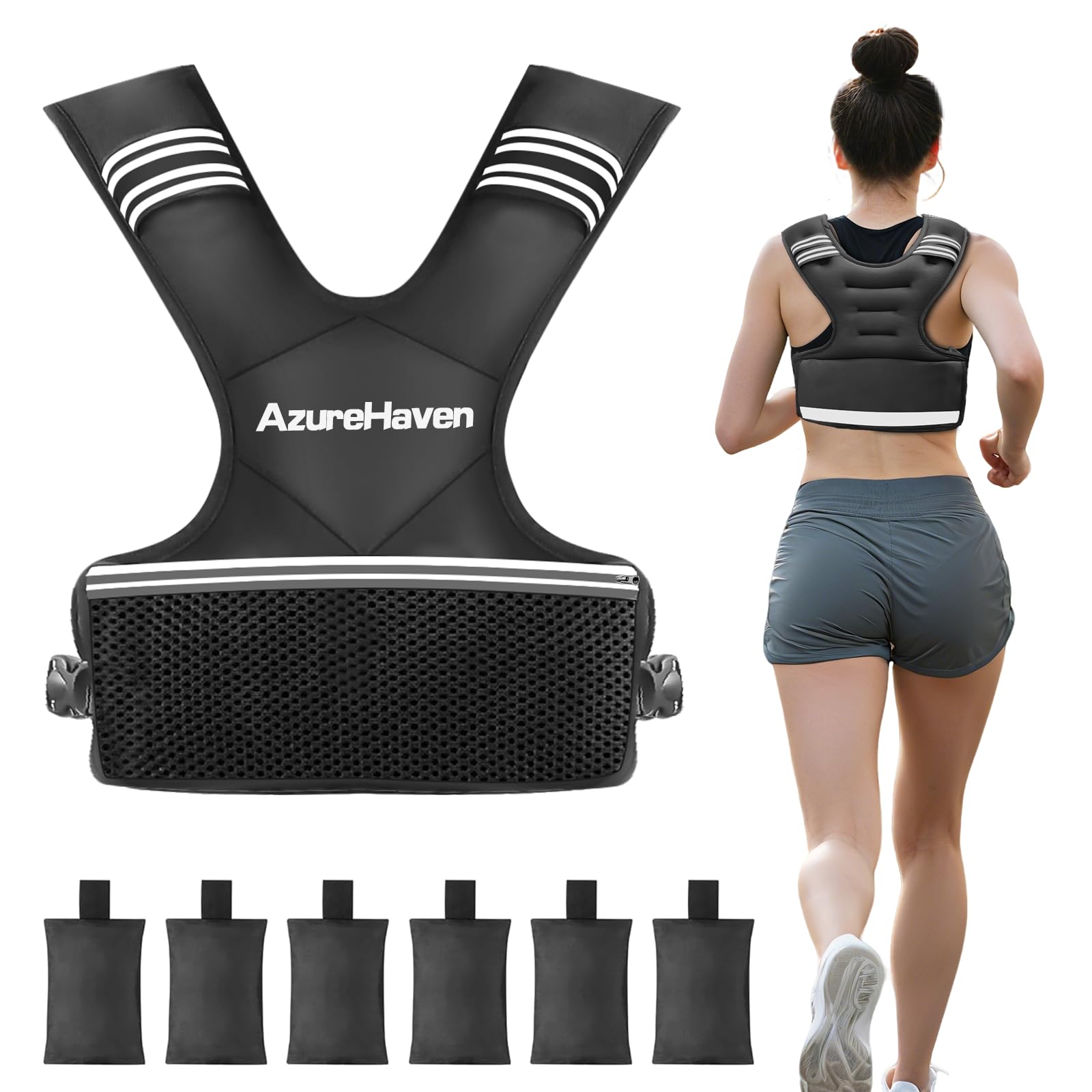 Adjustable Weighted Vest for Women and Men 4-10lb 11-20lb 20-32lb Rucking Vest with 6 Ironsand Weights for Running