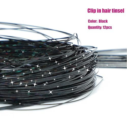 Miniatura 2 de 12 extensiones de cabello de oropel con clip de oropel con purpurina de 19.6 pulgadas, kit de oropel resistente al calor, accesorios de cabello de