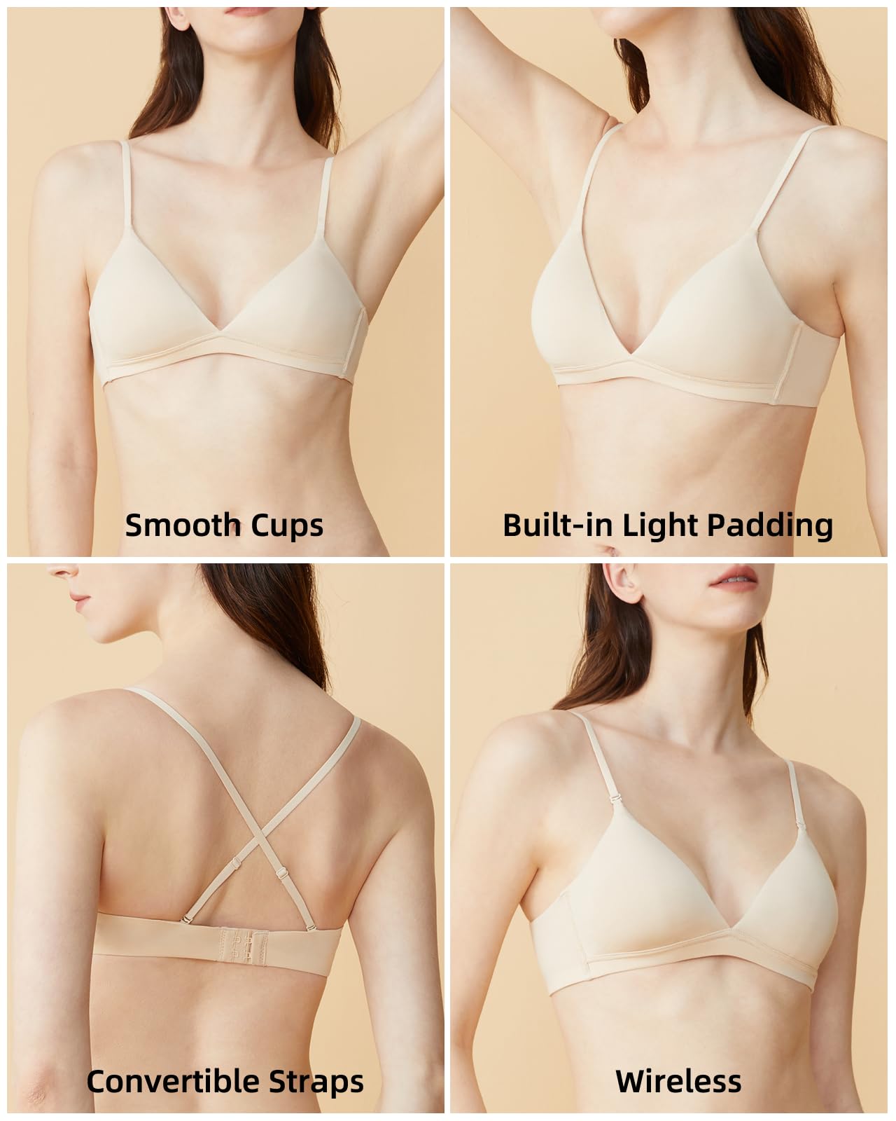 Sujetadores de algodón orgánico para mujer, sin varillas, ligeramente acolchado, triangular