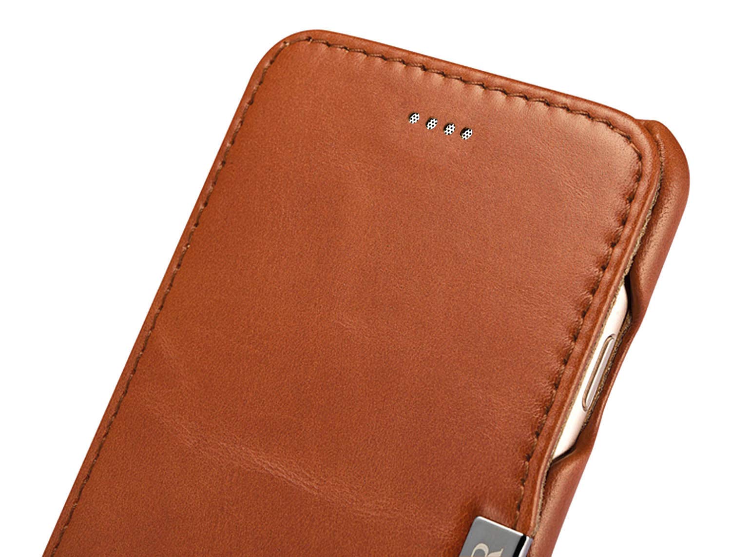 ICARER Custodia per iPhone SE 2022, 2020, 8, 7, in pelle, marrone vintage. | Custodia per cellulare in vera pelle, sottile, con apertura laterale, 4,7 pollici