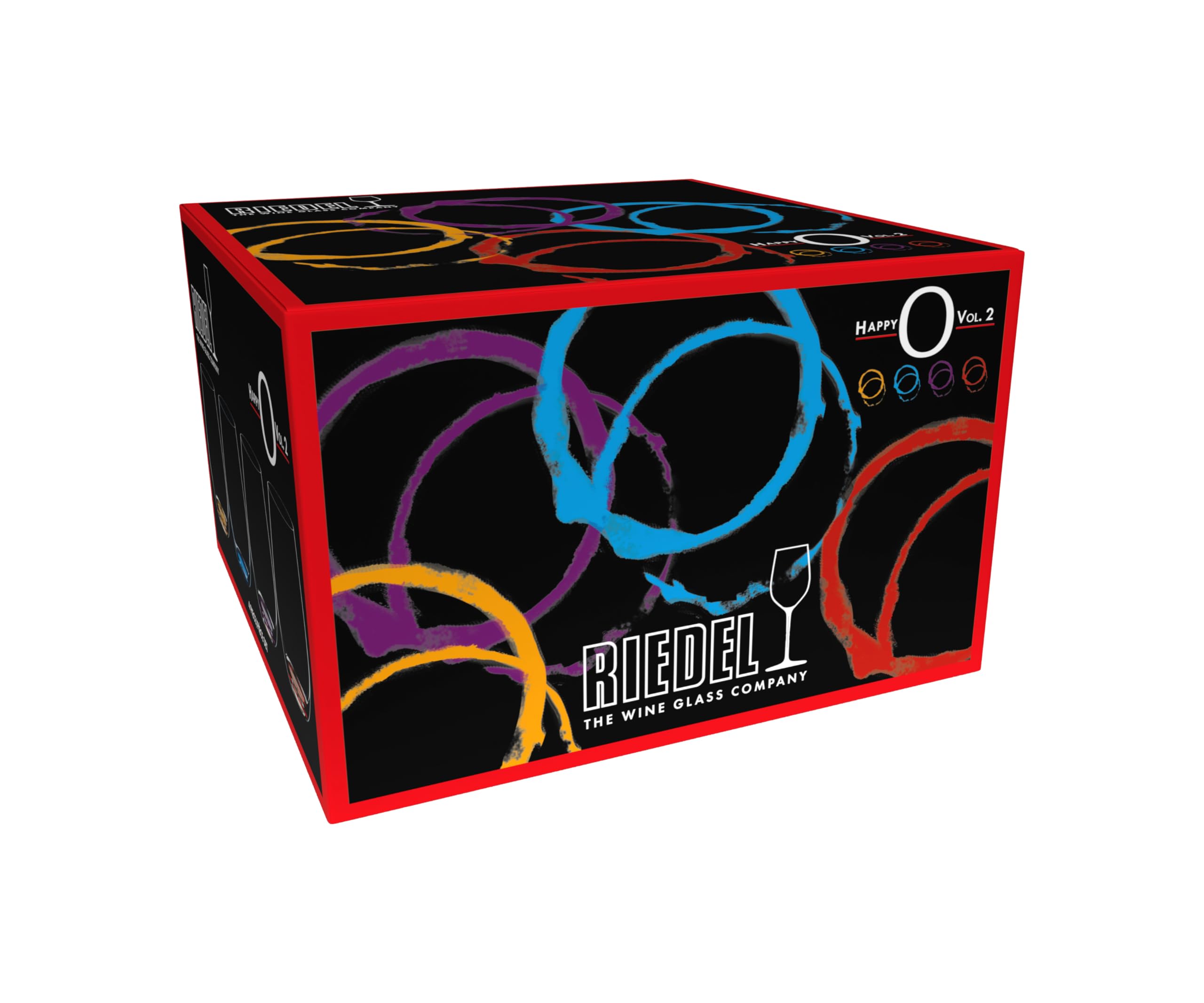 RIEDEL The O Wine Tumbler Happy O Vol. 2 - Azurblau, Violett, Zinnoberrot, Orange - 4er Set, Trinkglas, Kristallglas, Spülmaschinenfest - 5414/88