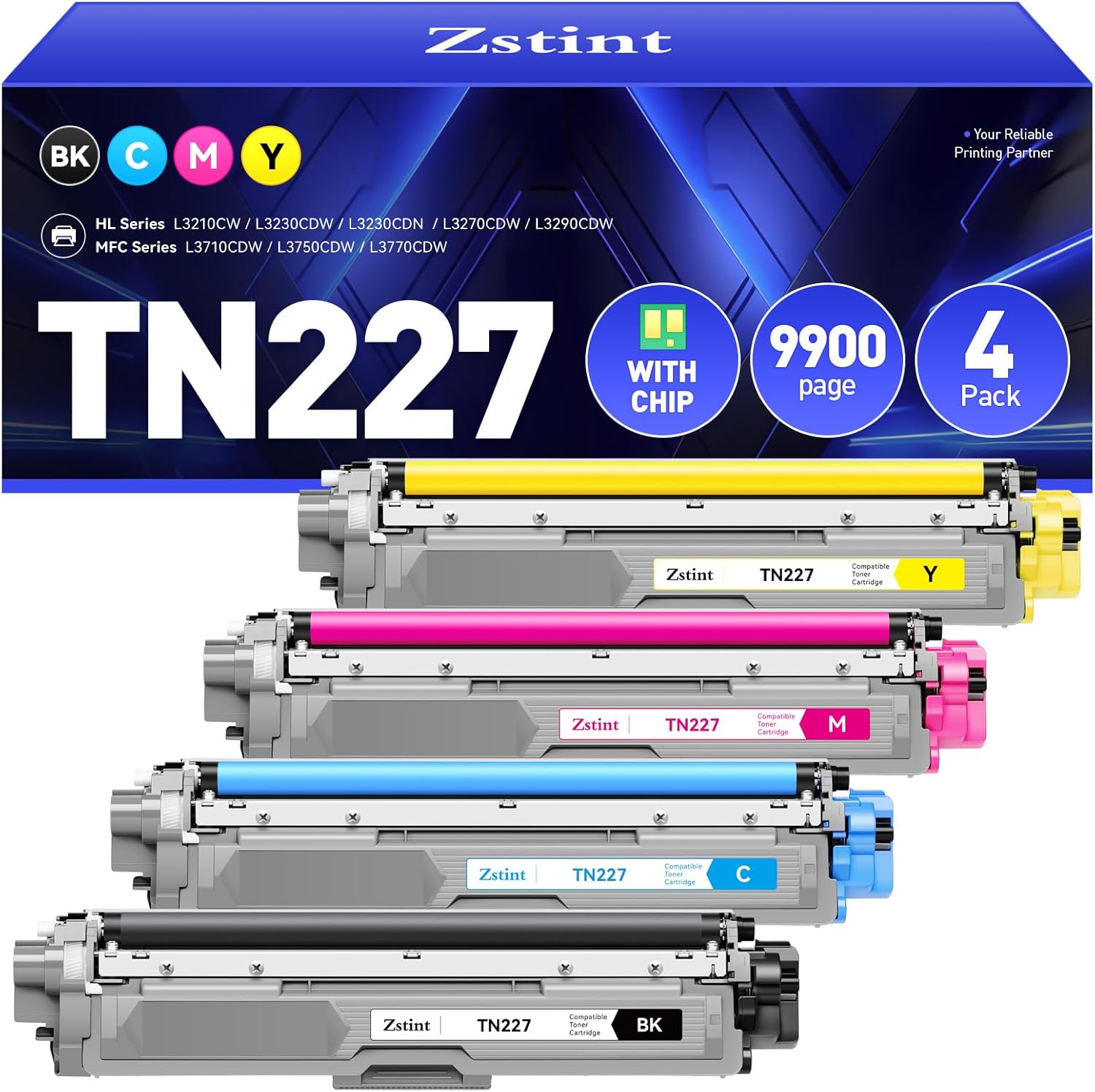 TN227 Toner Cartridge 4-Pack High Yield Replacement for Brother TN-227 TN223 Toner Compatible with Brother HL-L3270CDW HL-L3230CDW HL-L3210CW HL-L3290CDW MFC-L3710CDW MFC-L3750CDW MFC-L3770CDW Printer