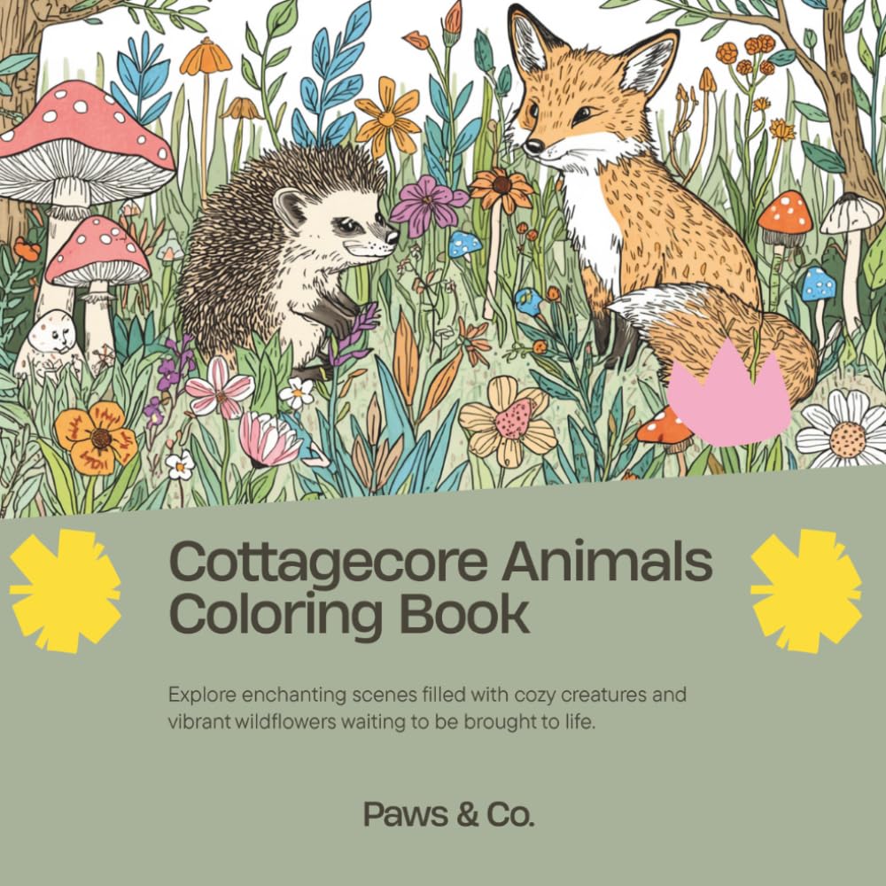 Cottagecore & Woodland Animals Coloring Book: 50 Enchanting Woodland & Garden Scenes - Mushrooms, Wildflowers, Hedgehogs, Foxes & Cozy Creatures