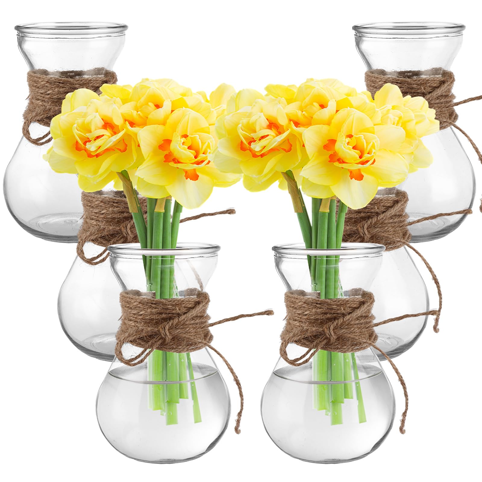 SENENQU 6 Pack 7 x 14cm Small Glass Vases for Flowers, Hyacinth Flower Vase, Clear Bud Vase Decorative Vases for Table Decoration Wedding Party Birthday Baby Shower