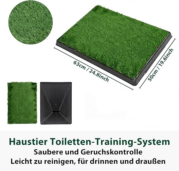 Dog Toilet with Artificial Grass Reusable Potty Training Mat for Puppies and Small Dogs Easy to Clean Dog Toilet for Balcony and Indoor Use 63 x 50 cm