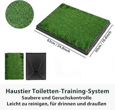 Dog Toilet with Artificial Grass Reusable Potty Training Mat for Puppies and Small Dogs Easy to Clean Dog Toilet for Balcony and Indoor Use 63 x 50 cm