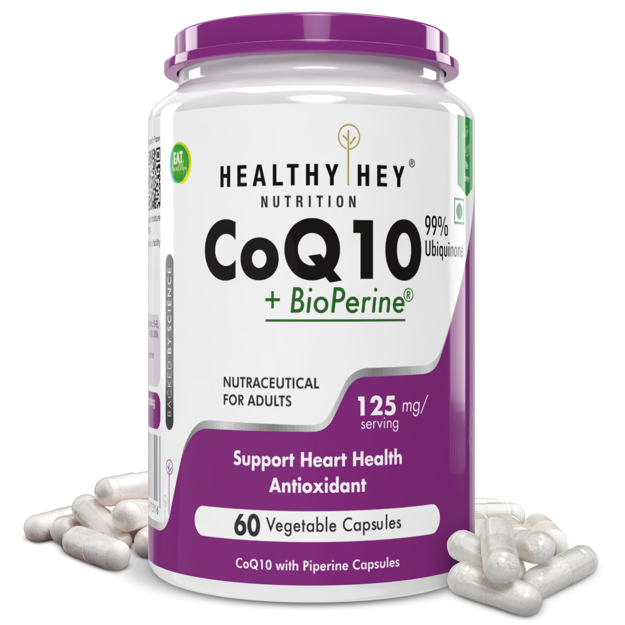 HealthyHey Nutrition High Absorption CoQ10 with BioPerine-125mg -Pack of 60 Capsules