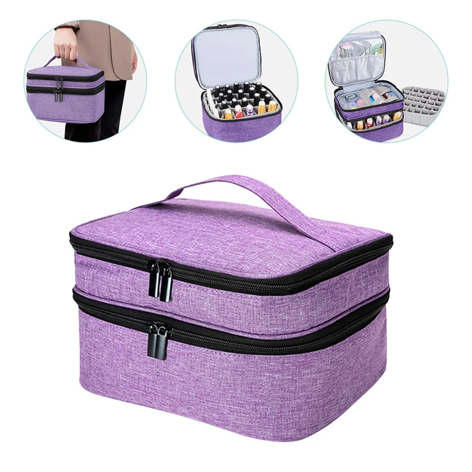 Nagellack Organizer Tasche Doppellagige Nagellack-Organizer-Tasche, große Kapazität, tragbare Aufbewahrungstasche for ätherische Öle for Kosmetik und Make-up-Werkzeuge auf Reisen