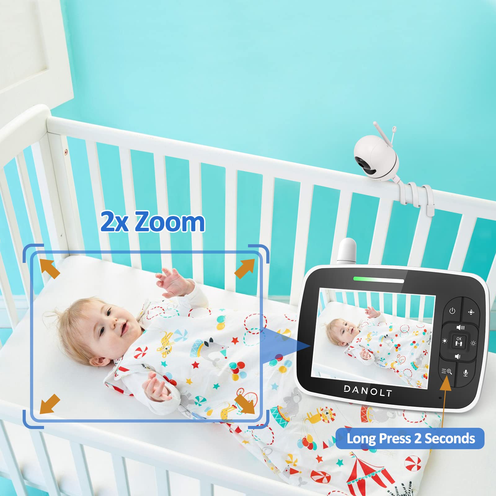Babyphone Danolt Avec Caméra 720P - Vision Nuit, Audio Bidirectionnel, Support Pivotant - Surveillance Température + Berceuses - 11