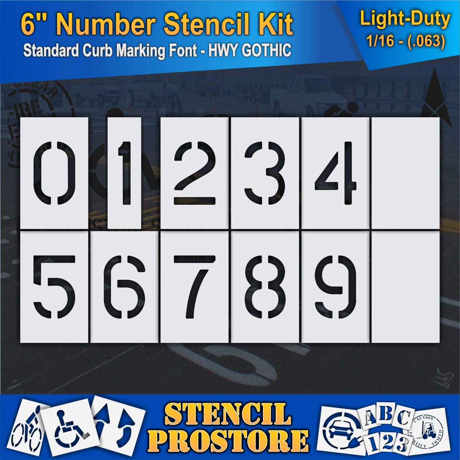Snapklik.com : Curb And Median Stencils - 6 Inch Number KIT Stencil Set