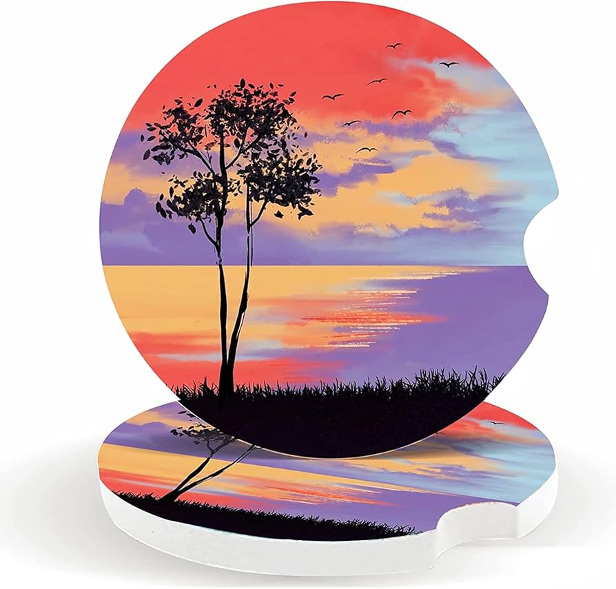 Car Coasters Pack Of 2,Leopard Print Absorbent Ceramic Car Coasters,Drink Cup