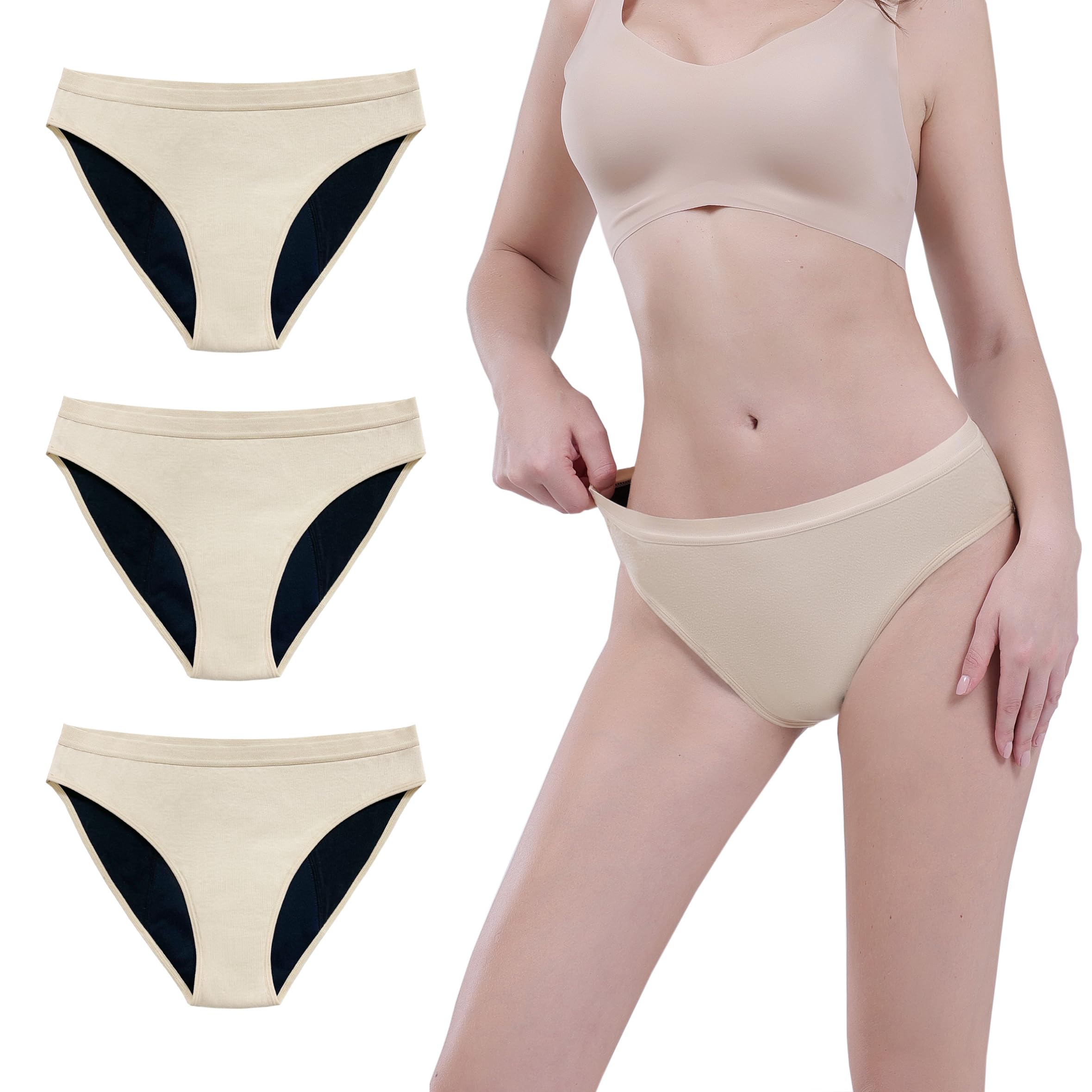 AIRCUTE Waschbare, saugfähige Unterwäsche für Damen, Mädchen, Bikini-Blase, auslaufsicher, 25 ml, 3 Stück