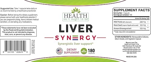 Miniatura 3 de Health As It Ought To Be Liver Syn3rgy Suplemento | Cápsulas formuladas por médicos con cardo mariano, semillas negras, ginseng coreano | 180