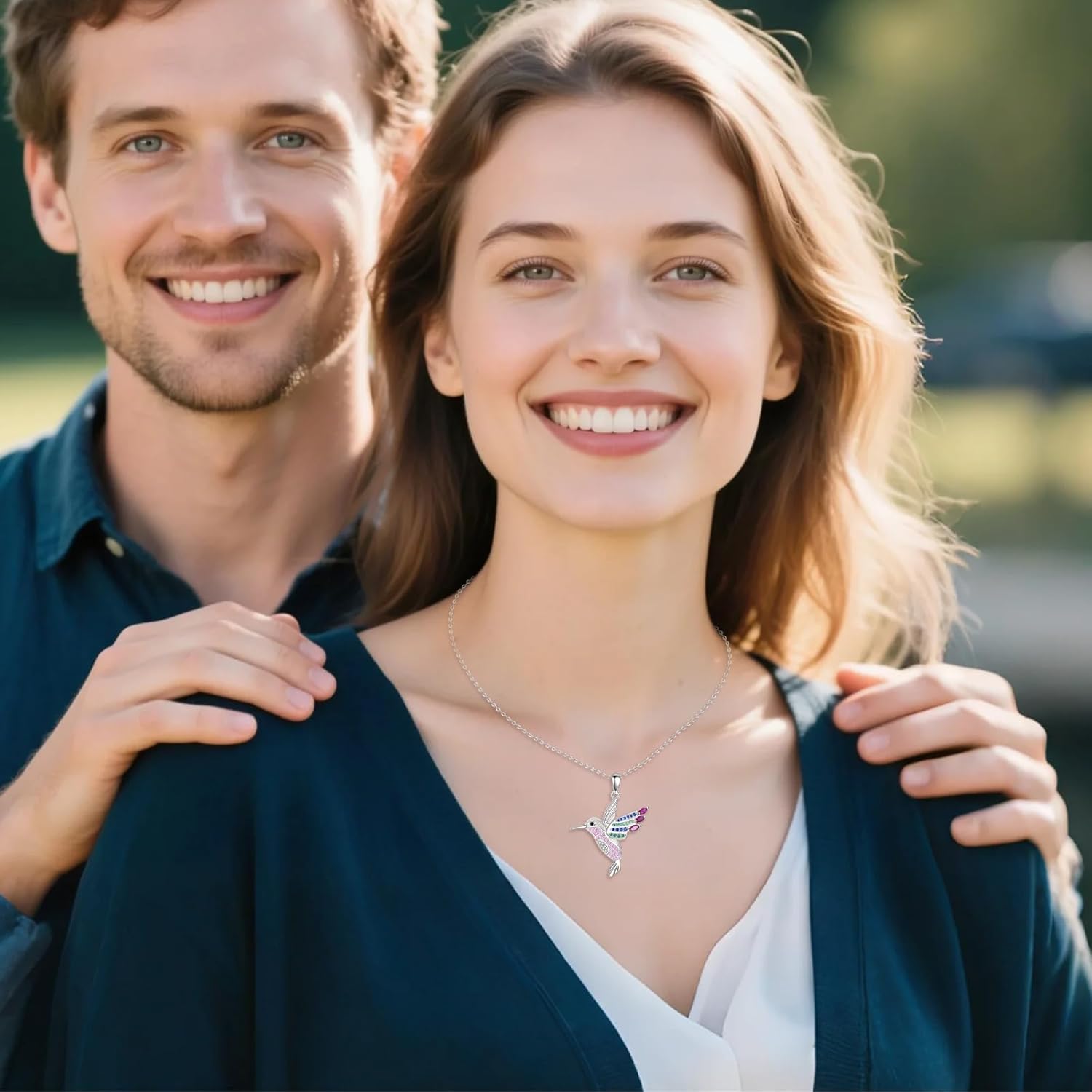 Diamond Hummingbird Necklace for Women S925 Sterling Silver Hummingbird Teardrop Pendant Jewelry Anniversary Mother's Day Jewelry Gifts for Her, Mom, Wife - Image 3