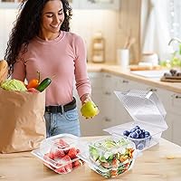 Vista 5 de 100 recipientes de plástico transparente para llevar, recipientes de alimentos de plástico transparente con bisagras, recipiente desechable