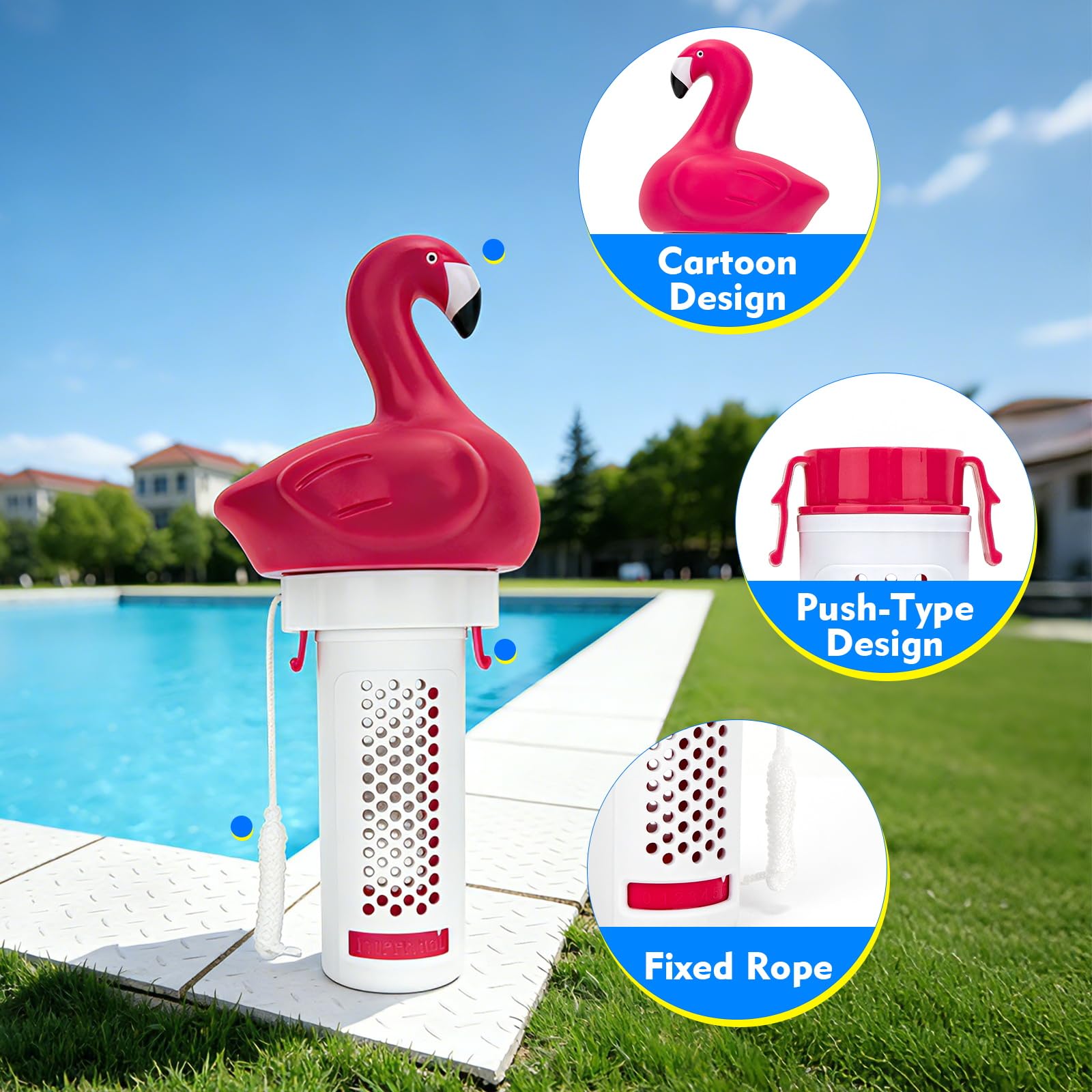 KGC Dispensador de Cloro Piscina Flotante, Flamingo Difusor Flotante Dosificador de tabletas 2,5cm Pastillas de Cloro y bromo, Tabletas de Cloro Dispensador de Cloro para Piscinas, spas y Fuentes