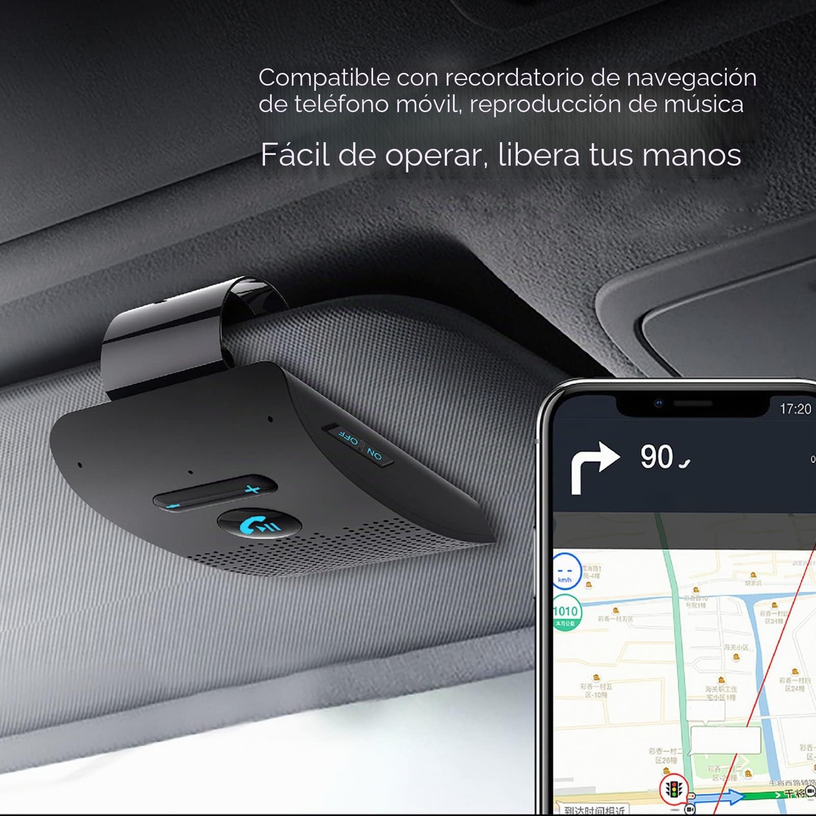 Bewinner Altavoz para Coche, Manos Libres con Bluetooth 5.0 Conexión Automática para Teléfono Móvil Adaptador Inalámbrico para Receptor De Parasol Altavoz MP3 con Clip Trasero