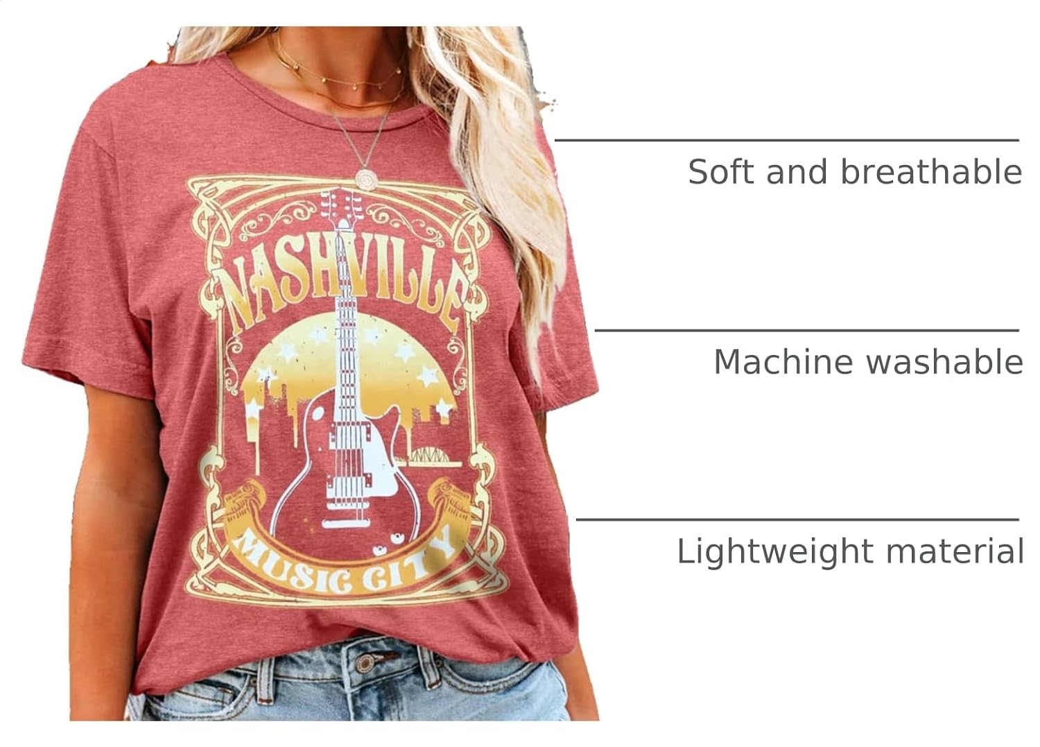 Binshre Women's Nashville T Shirts Country Music Concert Tshirts Distressed Graphic Short Sleeve Tees for Women image 4